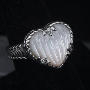 Judith Ripka - Sterling Silver Mother of Pearl & CZ Heart Ring - Size 7